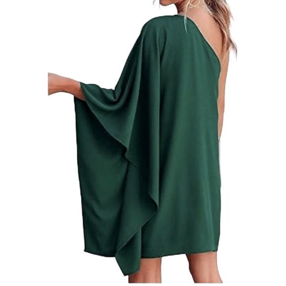 Women’s Goddess One Shoulder Green Mini Dress Party Cocktail Wedding Guest - Picture 3 of 6
